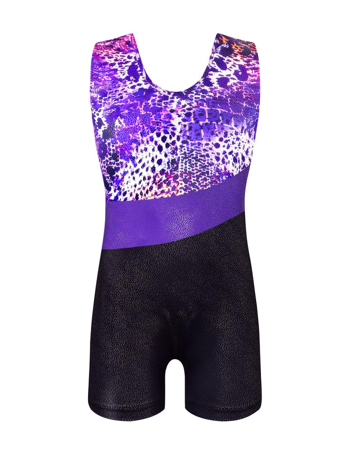 Domusgo Leotard for Girls Gymnastics Size 5-6 Years Old Black Purple Leopard Tumbling Biketard