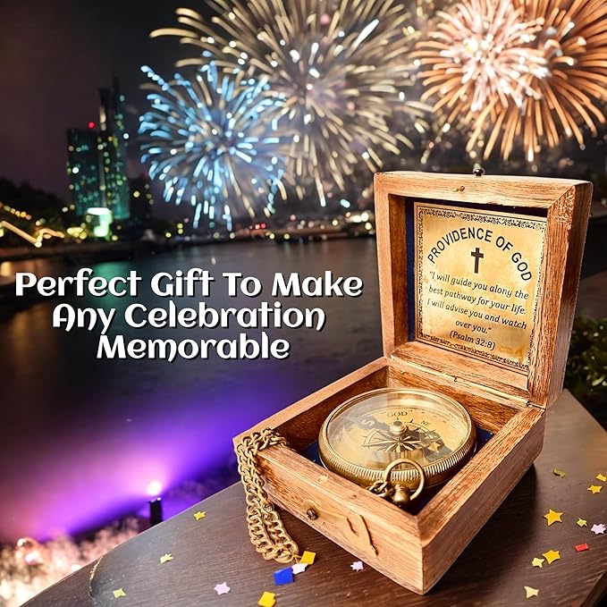 Divine Path Engraved Compass - I Will Guide You - Psalm 32:8" Quote | Inspirational Gifts for Men Women, Uplifting Spiritual Heavenly Faith Gift Boys Girls