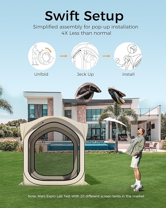 6x6 FT Pop-Up Screen House Tent, Portable Instant Screen Room Canopy with Mesh Doors and Carry Bag for Patio, Backyard, Deck, Camping, and Outdoor Activities,Beige