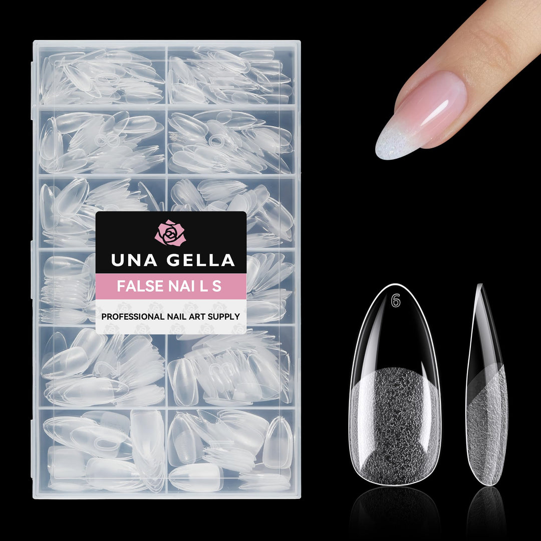 UNA GELLA 504Pcs Medium Pointed Almond Nail Tips, Pre-shape Almond Gel Nail Tips Half Matte Full Cover Acrylic Clear Press on False Nails Tips for Nail Extension Nail Art DIY Salon 12 Sizes