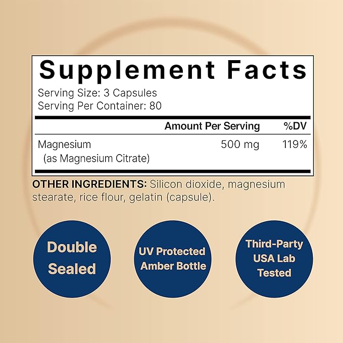 2 Pack Magnesium Citrate 500mg, 480 Capsules | High Purity Elemental Form – Extra Strength | Essential Mineral for Heart, Muscle, & Digestion Support – Non-GMO & No Gluten