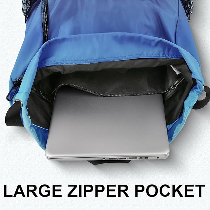 Drawstring Backpack with Mesh Pockets String Gym Bag Sackpack Sandproof Water Resistant Beach Backpack for Men Women