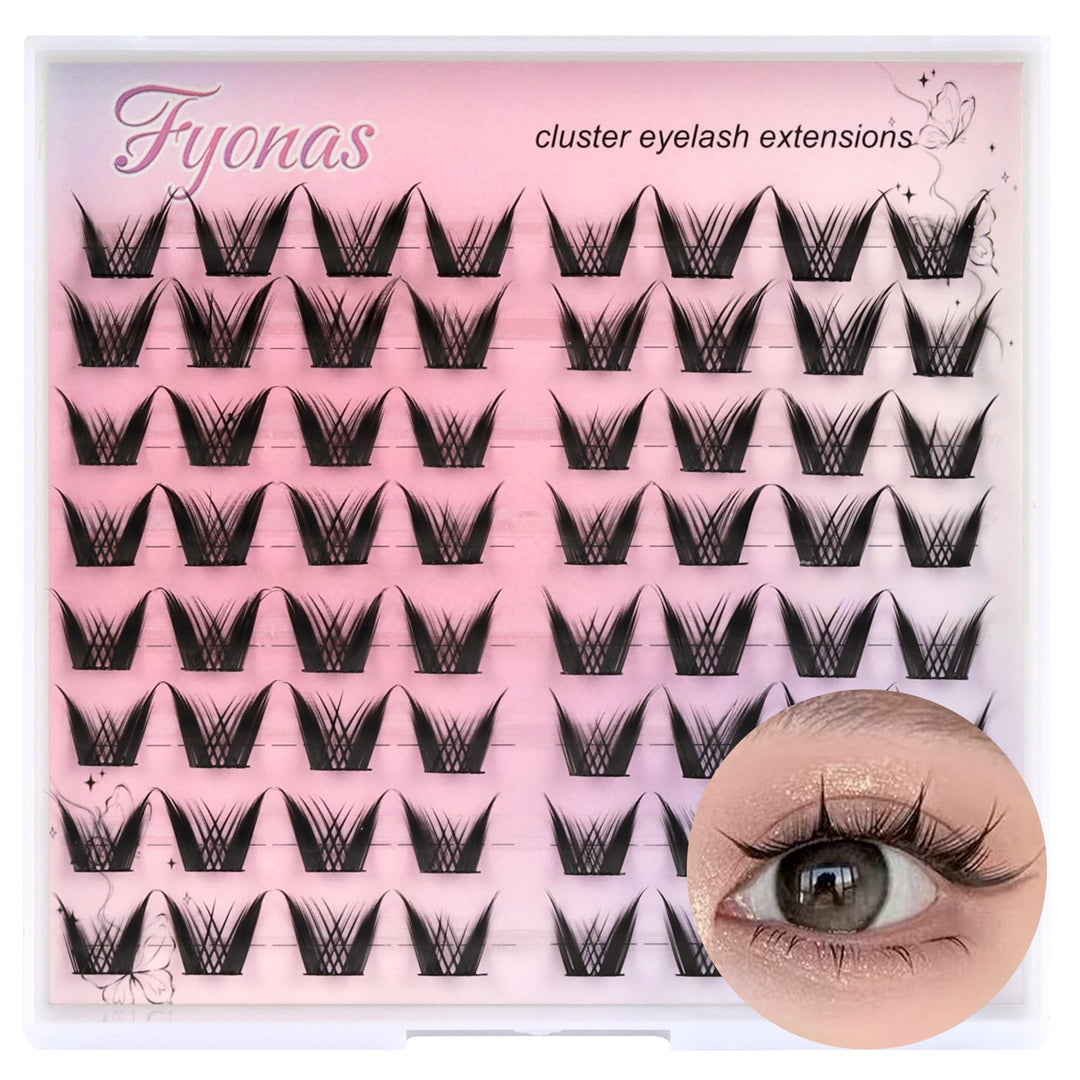 Fyonas Manga Lash Clusters Spiky Eyelash Clusters CC Curl Cluster Eyelash Extensions Wet Look Crisscross Individual Lashes 11-13mm Cosplay Lashes Clusters DIY at Home (Devil)