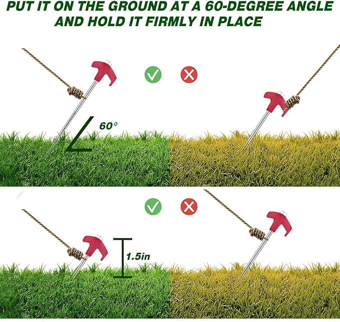 Hicarer 12 Inch Tent Stakes Screw in Camping Stakes Heavy Duty Metal Stake Ground Anchor Peg Threaded Tent Spikes with Hex Head Driver for Camping Garden Inflatable