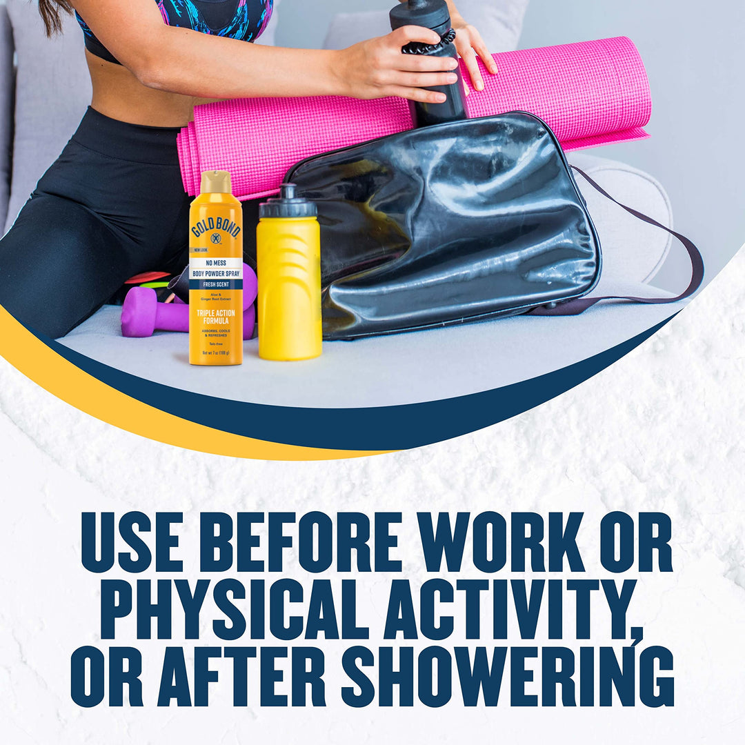 Gold Bond No Mess Talc-Free Body Powder Spray, 7 oz., Fresh Scent, with a Triple Action Formula