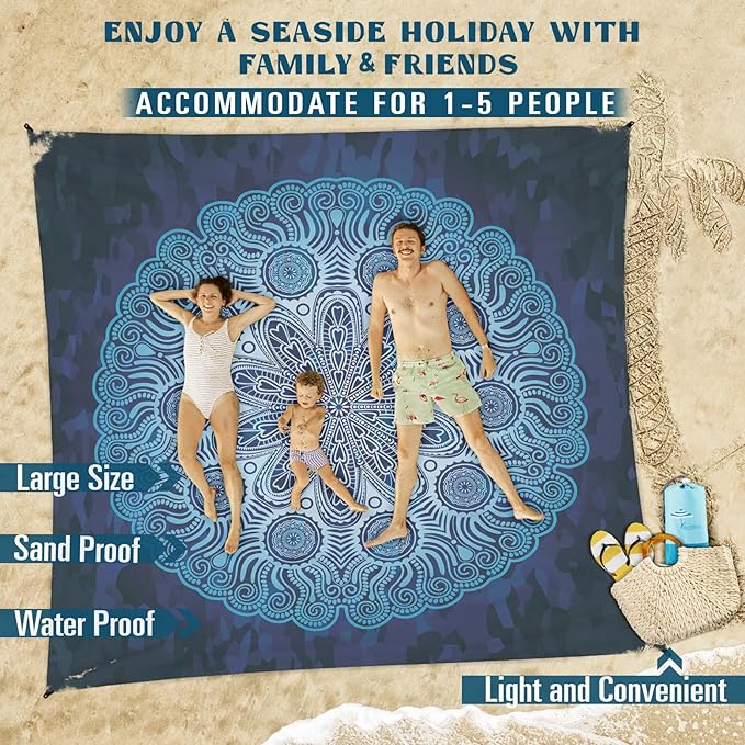 Beach Blanket Sandproof Waterproof 78''×81'' 1-5 Adults Oversized,Compact Lightweight Durable Beach Mat for Travel Camping Hiking Picnic Blanket