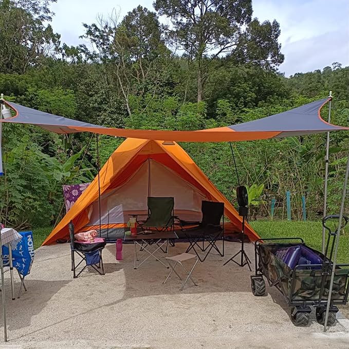 13.5 * 13.5ft Camping Tarp Shelter with Poles Large Tent Tarp Waterproof Rain Fly for Hammock Cover Bushcraft Picnic Backpacking Outdoor Survival