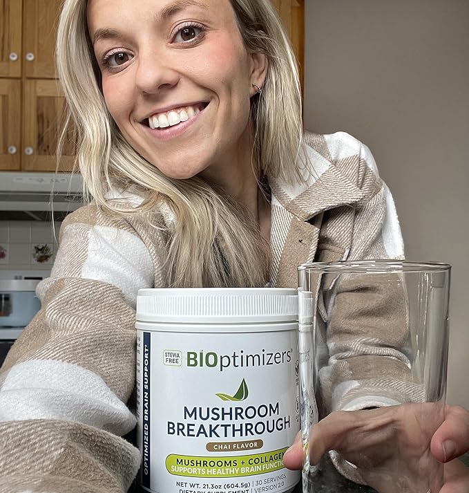 BIOptimizers Mushroom Coffee Alternative – Chai Drink – Lion’s Mane, Chaga, Reishi + Collagen Peptides for Focus, Energy & Gut Health – Adaptogenic Mushrooms & MCT Powder – 30 Servings