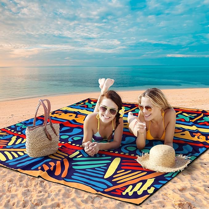 AISPARKY Beach Blanket Waterproof Sandproof, Oversized Large Beach Mat 79" X 83"/120"x108" for 1-8 Adults, Quick Drying&Compact&Lightweight, Picnic Mat Vacation Essentials for Beach Camping Travel