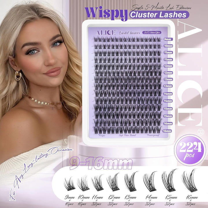 ALICE DIY Natural Lash Clusters | Wispy Anime Cat Eye | 10-16mm, 144 Pcs