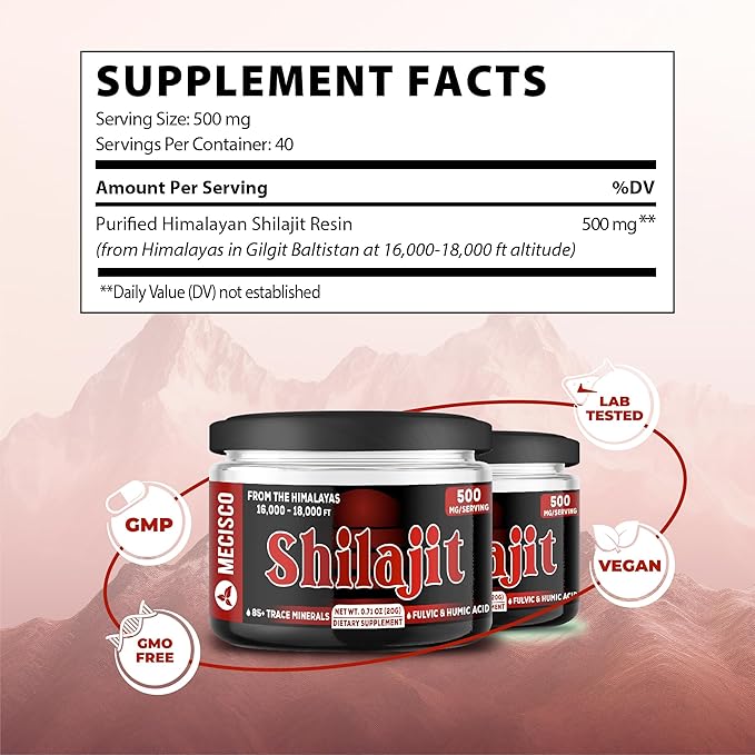 2Packs 20g Shilajit Pure Himalayan Organic - Shilajit Supplement Contains Natural Fulvic, Humic Acid & 85+ Trace Minerals - Support for Energy Production, Brain Health & Immune System