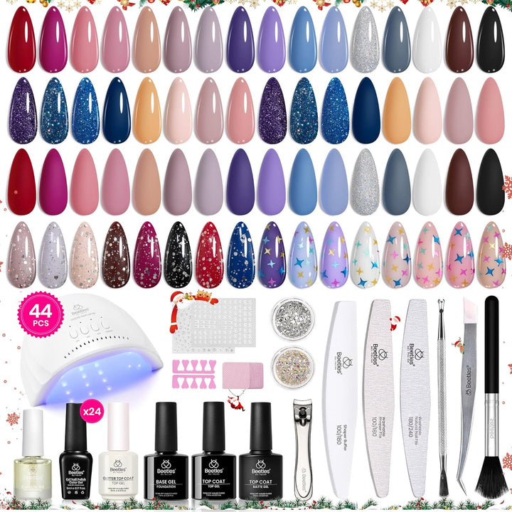 44-Piece Gel Nail Polish Kit | UV Light | 24 Colors | Base & Top Coats | Gifts for Women