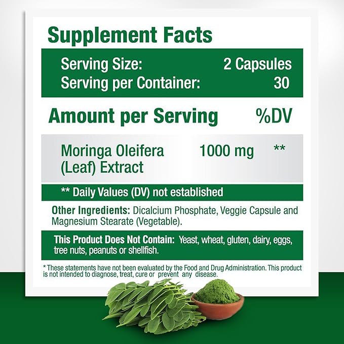 Pure Moringa Oleifera Leaf Extract Plus Ashwagandha with Black Pepper for Enhanced Absorption - Stress Relief, Mood Enhancer with Energy and Cognitive Function Support