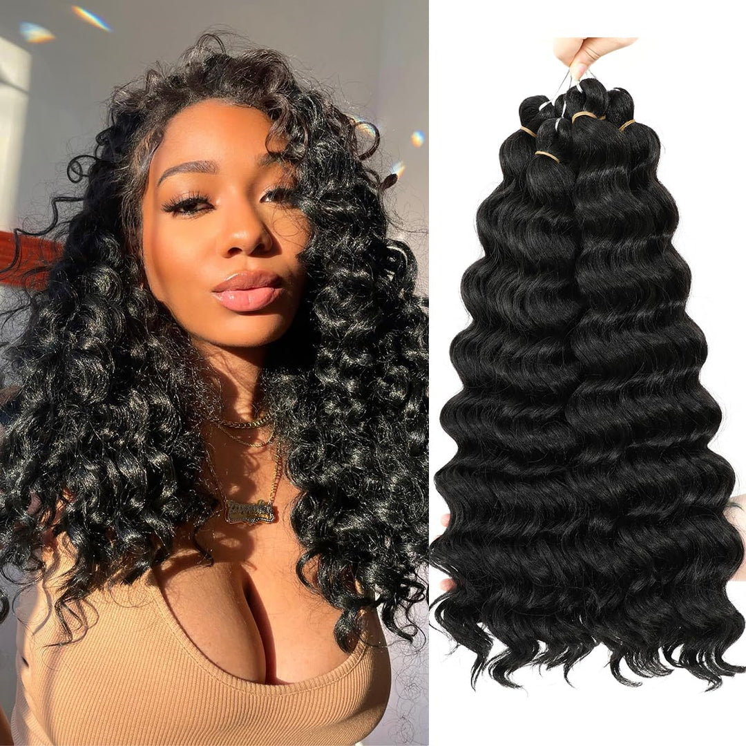 Ocean Wave Crochet Hair 20Inch Deep Wave Crochet Hair Synthetic Crochet Braiding Hair For Black Women Extensions 6 Packs (20 Inc