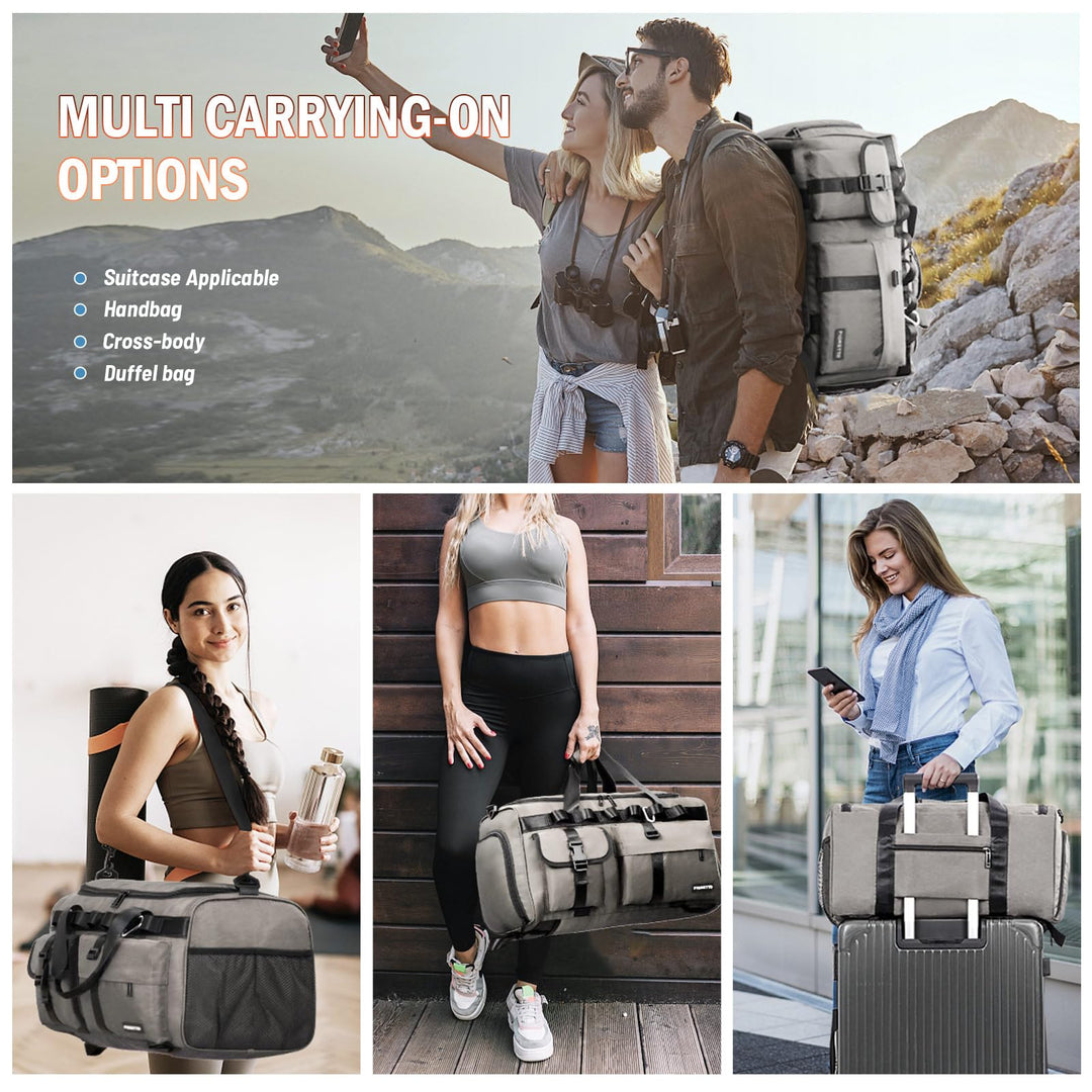 FIORETTO Women's Men's Water-Resistant Gym Duffle Bag with Shoes Compartment, 45L Capacity, Multi-Functional, Ideal for Travel, Gym, Sports, Weekender, Grey