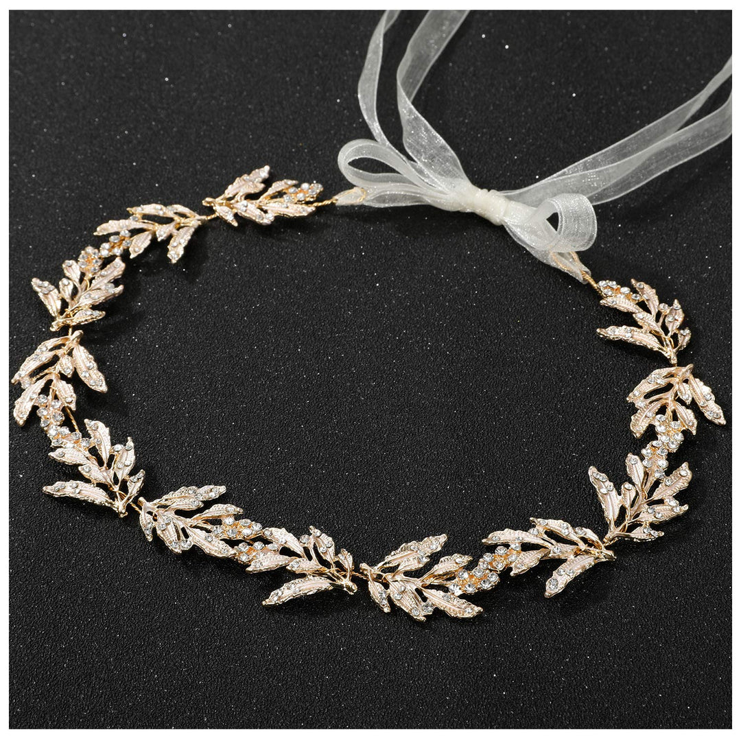 SWEETV Leaf Wedding Headpieces for Bride Flower Girl Gold Bridal Headband with Rhinestones Women Handmade Hair Accessories