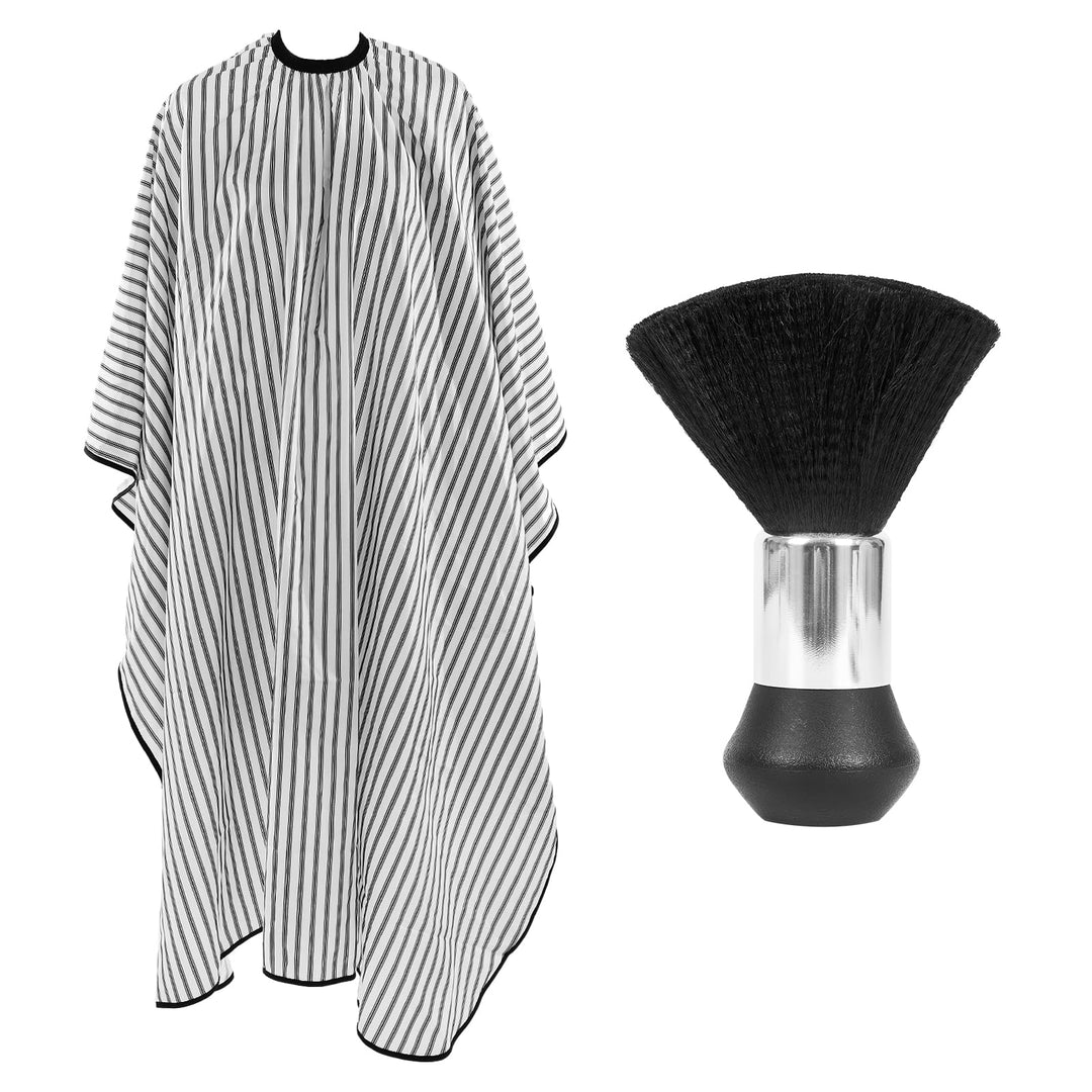 YELEGAI Professional Hair Cutting Cape with Neck Duster Brush, Large Size Salon Barber Cape for Men, Women and Kids(White with Five-line Stripe)