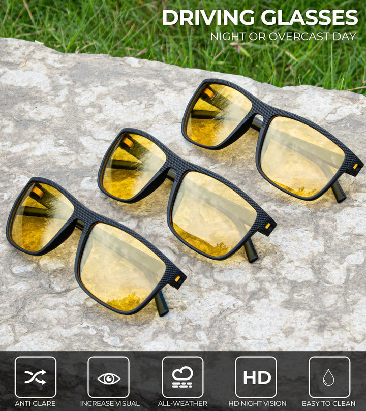 KALIYADI Night Vision Glasses for Men, Lightweight Night Driving Glasses for Driving (Night Vision/Night Vision/Night Vision)