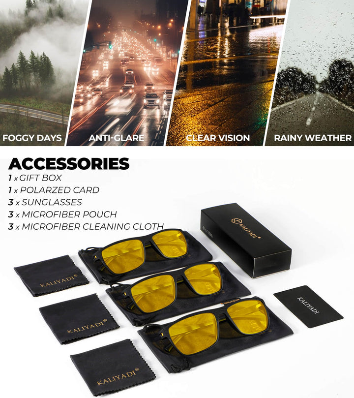 KALIYADI Night Vision Glasses for Men, Lightweight Night Driving Glasses for Driving (Night Vision/Night Vision/Night Vision)