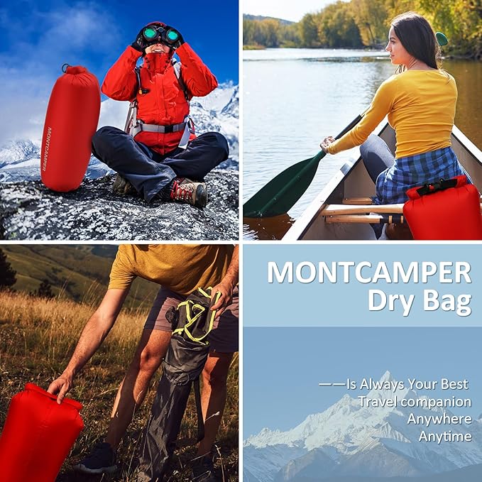 3-pack 30D Nylon Waterproof Dry Bag-Portable Waterproof Storage Sack for Kayaking, Hiking and Rafting-Roll Top Closure-Float on Water(5L/10L/20L,Red)