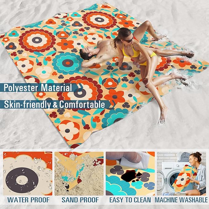 Beach Blanket Sandproof Waterproof 78''×81''1-5Adults Oversized,Compact Lightweight Durable Beach Mat for Travel Camping Hiking Picnic Blanket