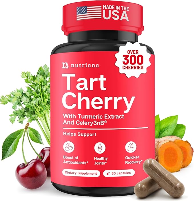 3 in 1 Tart Cherry Extract Capsules with Turmeric & Celery Seed for Uric Acid Flush Cleanse, Joint & Feet Support Pills, 60 Veggie Capsules Manufactured in USA