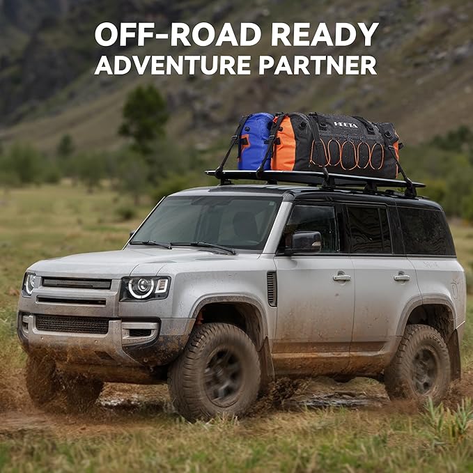 HEETA Waterproof Duffel Bag Motorcycle Dry Bag Backpack, Extra Large Rolltop Travel Duffle Bags with Straps & Handles for Kayaking Rafting Boating Canoeing Camping Gym Beach (Black, 60L)