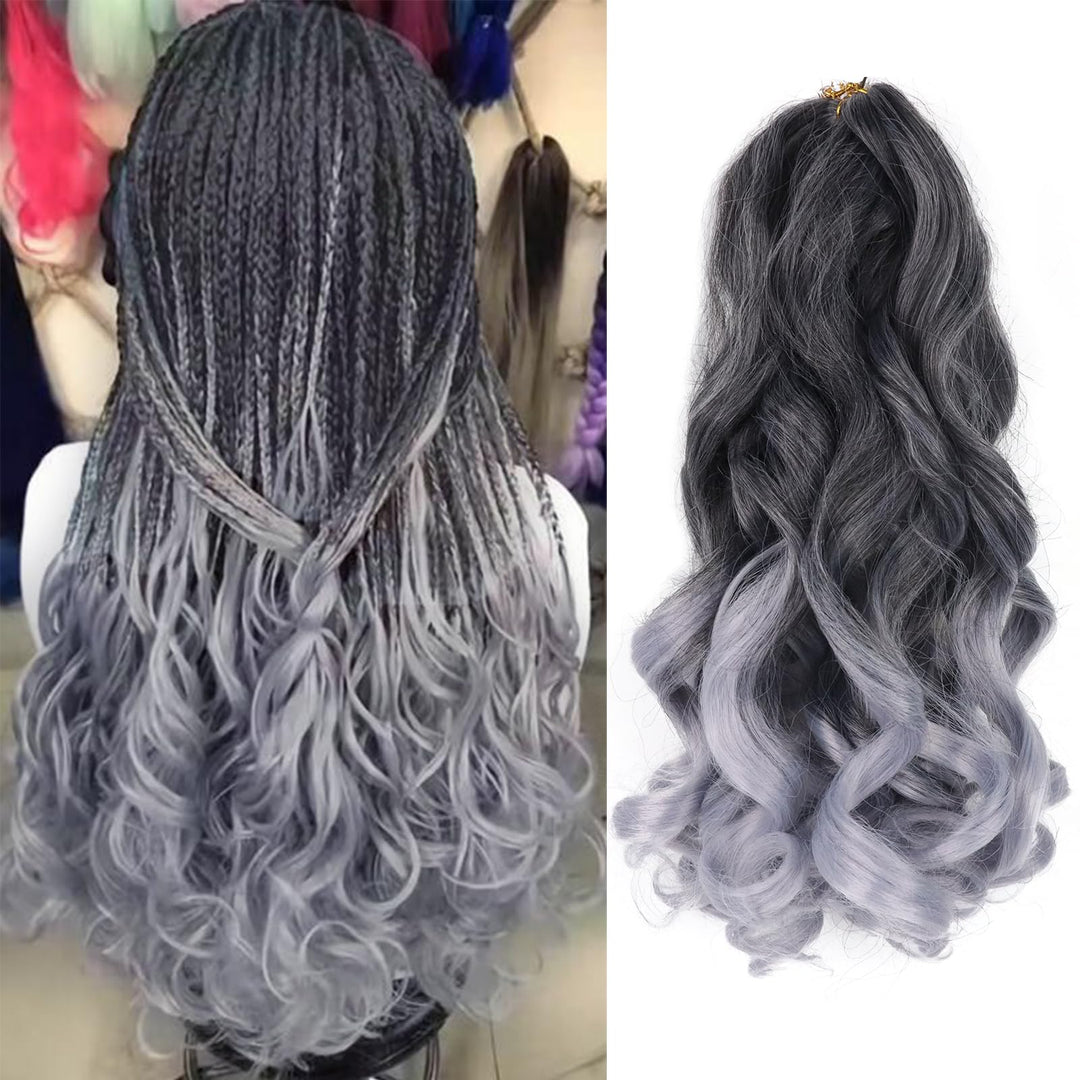 French Curly Braiding Hair 14 Inch 8 Packs Curly Braiding Hair Pre Stretched for Goddess Braids French Curls Braiding Hair With Curly Ends French Curl Crochet Hair for Black Women(T/Gray)