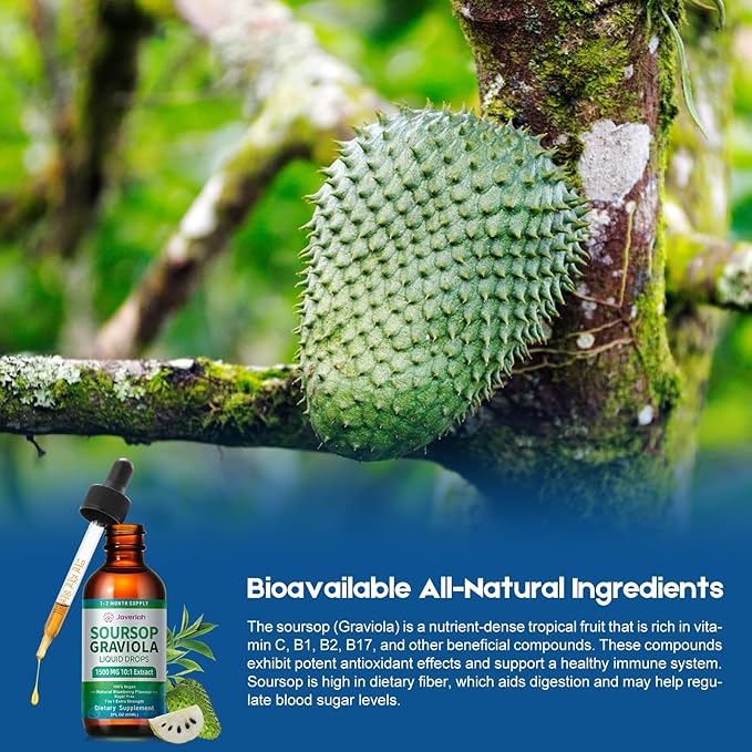 Soursop Graviola Liquid Drops Supplement with Sea Moss Extract, Soursop Bitters Liquid for Cell Support & Regeneration, Immunity, Liver, Antioxidant, Graviola Leaves Extract 2 Month Supply 60ML