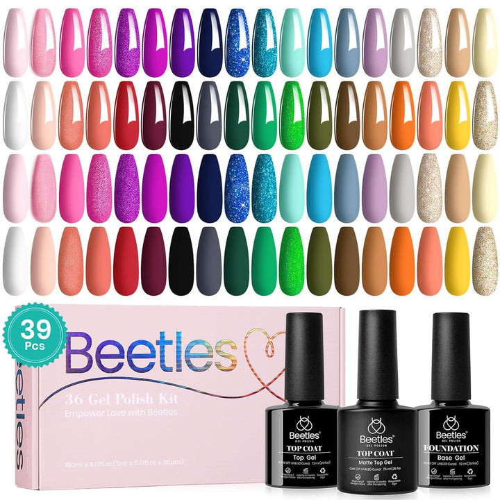 Beetles 23-Pc Glitter Gel Nail Polish Set | Brown, Pink, Blue, Green | UV Soak Off