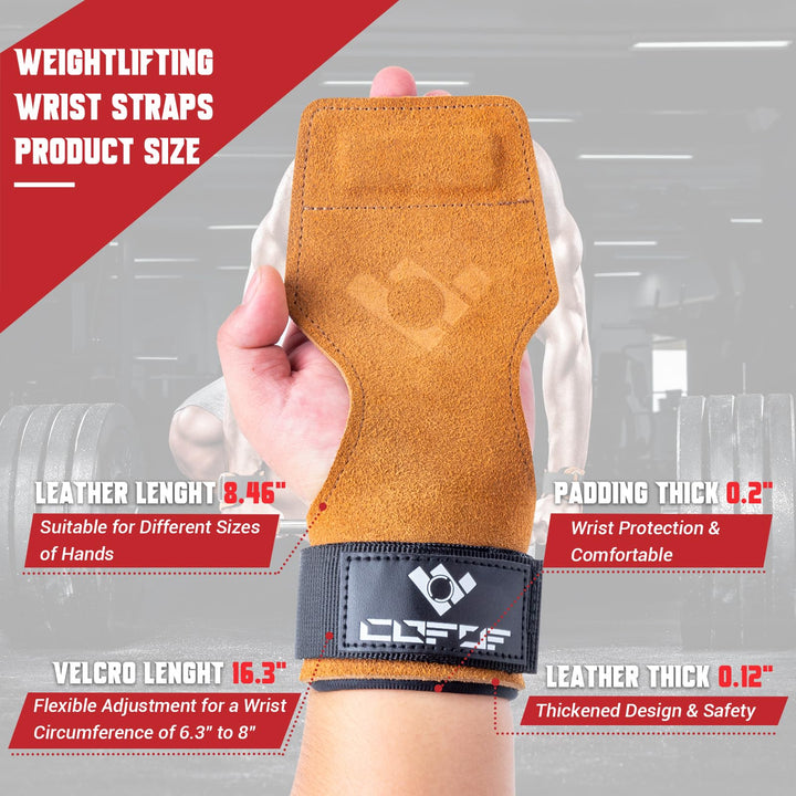 COFOF Weight Lifting Wrist Strap,Double Layer Leather Weightlifting Wrist Strap for Deadlift and Powerlifting, Adjustable Neoprene Padded Gym Workout Lifting Wrist Hooks for Men/Women(Pair)