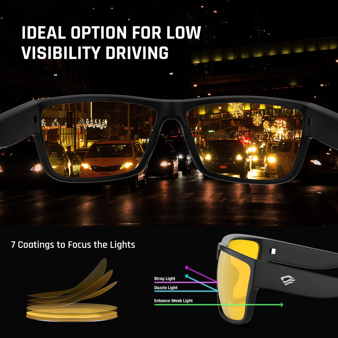 TOREGE Polarized Sunglasses Women Men for Night Driving Sun Glasses Sports Baseball Cycling Running Fishing TR26 (Black Frame & Night Lens)