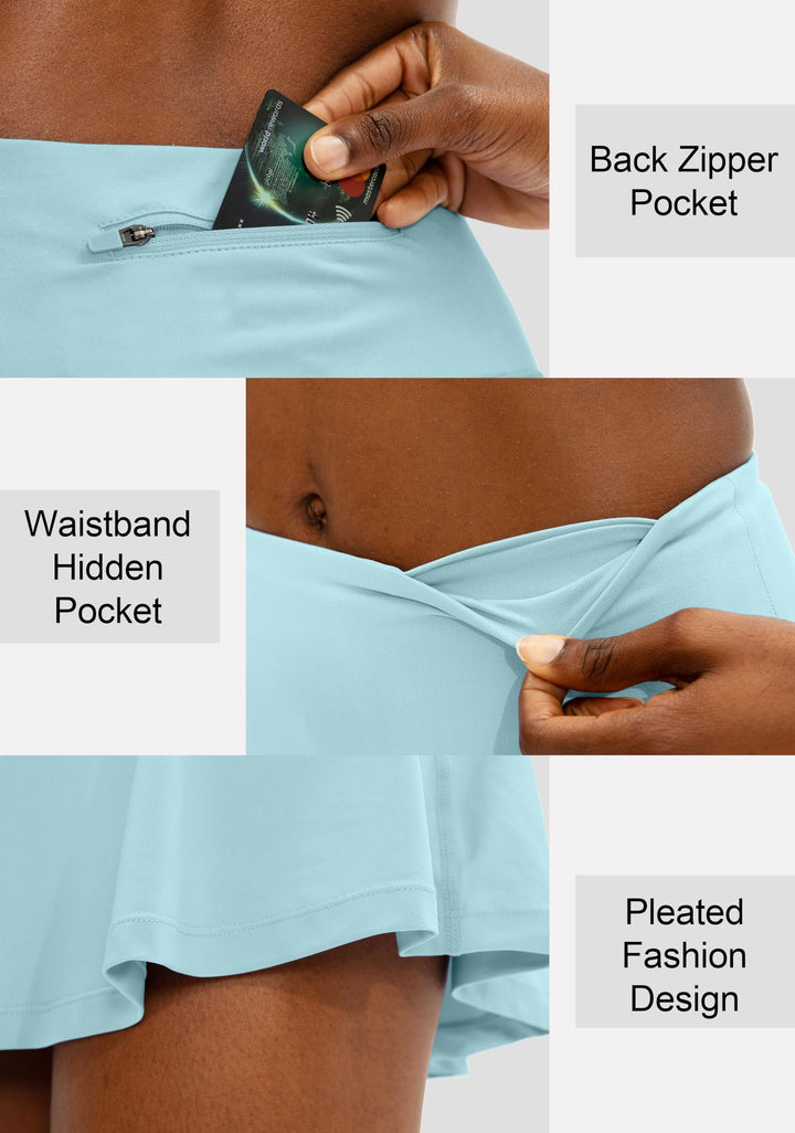 SANTINY Pleated Tennis Skirt for Women with 4 Pockets Women's High Waisted Athletic Golf Skorts Skirts for Running Casual (Sky Blue_XXS)