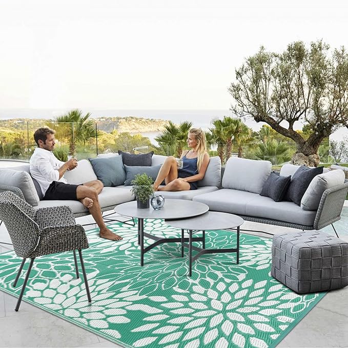 Anidaroel Outdoor Rugs 8x10ft for Patios Clearance Waterproof, Reversible Tropical Plastic Straw Camping Mat Outside Rug, Large Outdoor Area Rug for RV, Porch, Deck, Balcony, Picnic(8'x10')