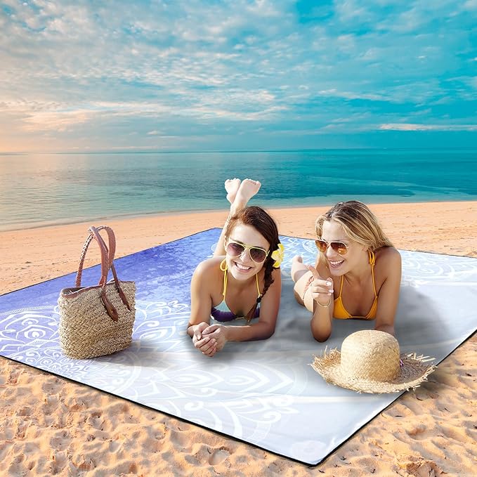 AISPARKY Beach Blanket Waterproof Sandproof, Oversized Large Beach Mat 79" X 83"/120"x108" for 1-8 Adults, Quick Drying&Compact&Lightweight, Picnic Mat Vacation Essentials for Beach Camping Travel