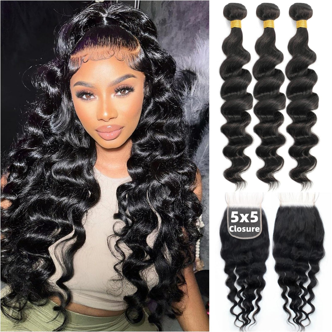 12A Human Hair 3 Bundles With 5X5 Hd Lace Closure (18 20 22 +18) 100% Unprocessed Brazilian Virgin Remy Hair Loose Wave Human Ha