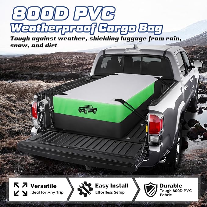 2025 Upgraded Truck Bed Cargo Bag- 26 Cubic (51''x40''x22''),100% Waterproof Pickup Bed Storage Fits Any Truck Size with 4 Stretch Cords, 1680D Heavy Duty PVC Fabric Cargo Bag