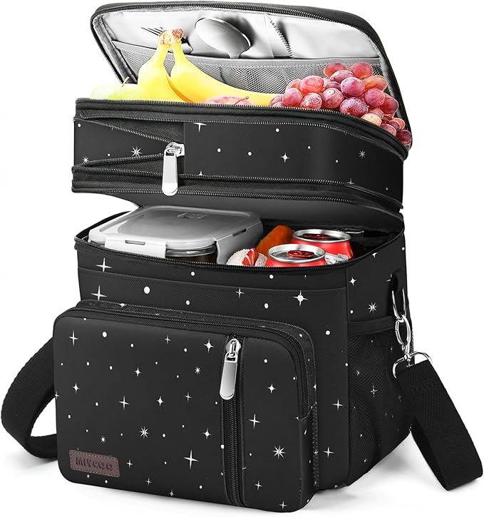 MIYCOO Lunch Bag & Lunch Box for Men Women Double Deck - Leakproof Insulated Soft Large Adult Lunch Cooler Bag for Work (Black Starry Sky,15L)