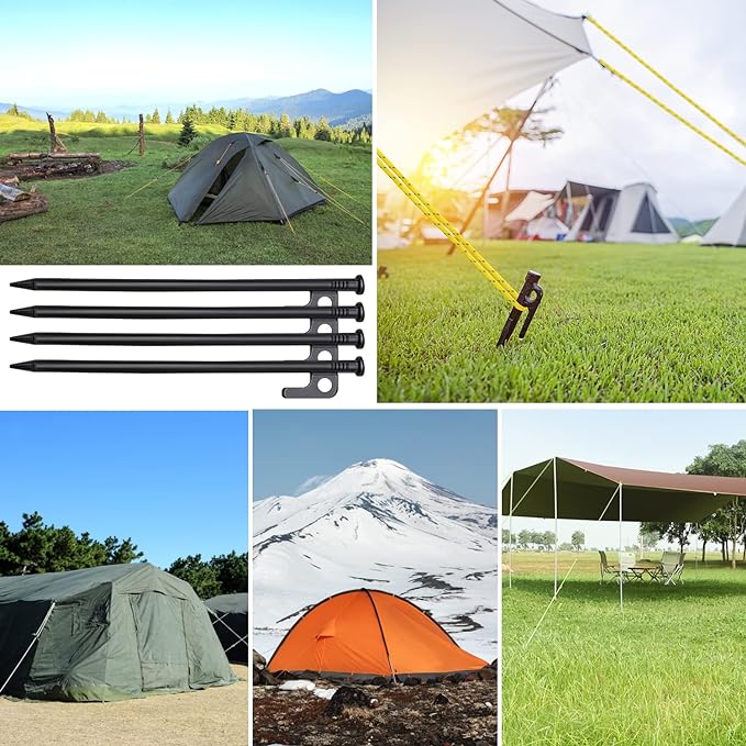 16pcs Tent Stakes and Hammer Set, 8in Heavy Duty Forged Steel Tent Stakes + Camping Hammer + Storage Pouch, Available in Rocky Place (16pcs 8in Stake+Hammer)
