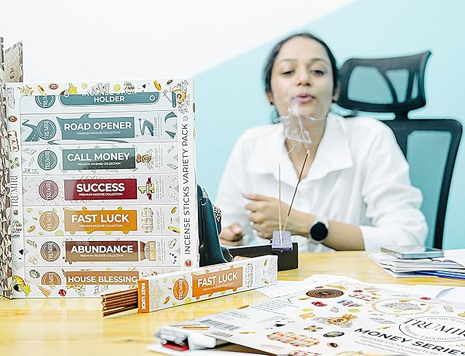 Money Incense Sticks - Total 120 Insence-Sticks (20 Inscents x 6 Insense) Inciensos Aromaticos Para La Casa Incents to Attract Money Luck Success Abundance Blessing Road Opener + Incense Holder