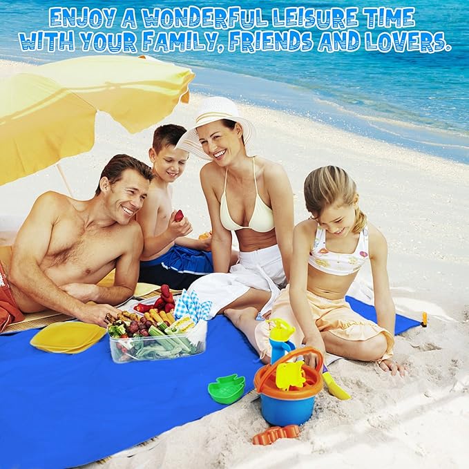 Beach Blanket Waterproof Sandproof 1-7 Adult Oversized 78 '' × 81 '' Lightweight Durable Compact Sand Free Beach Mat for Travel Camping Hiking Picnic Blanket
