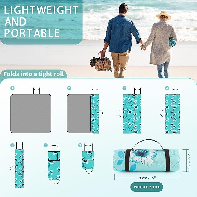 ANJ Outdoors (2025 Upgrade) Extra Large Waterproof Picnic Blankets | Foldable Sandproof Beach Blanket N Outdoor Blanket | 5-Layer Machine Washable Soft Picnic Mat for Camping, Grass, Park N Stadium