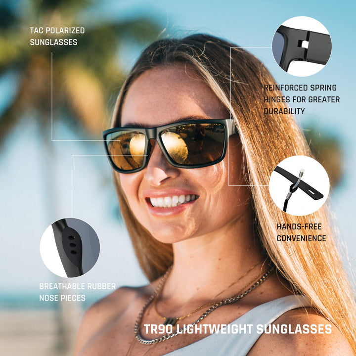 TOREGE Polarized Sports Sunglasses for Men and Women Cycling Running Golf Fishing Sunglasses TR26 (Black Frame & Copper Silver Lens)