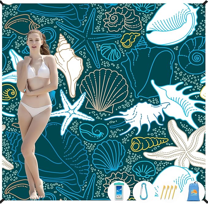 Beach Blanket Waterproof Sandproof 1-7 Adult Oversized 78 '' × 81 '' Lightweight Durable Compact Sand Free Beach Mat for Travel Camping Hiking Picnic Blanket Extra Large