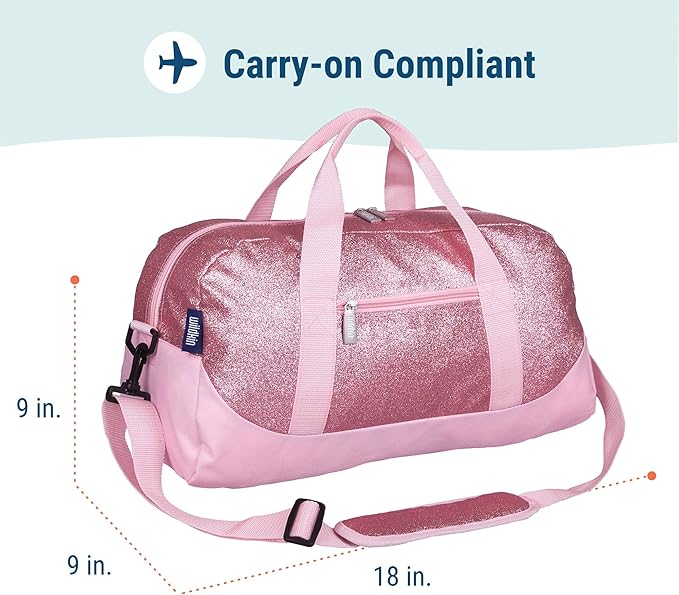 Wildkin Kids Overnighter Duffel Bag – Carry-On Size, Ideal for School & Sleepovers – Pink Glitter
