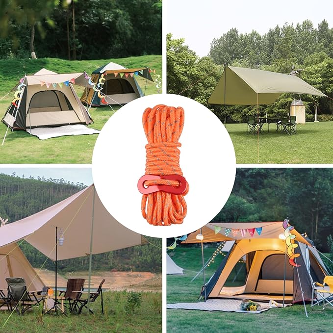 TRIWONDER Camping Tent Stakes Pegs Metal Stake for Ground with Reflective Guylines Guy Rope Adjusters Tensioner Hiking Backpacking (Orange - 4 Pack)