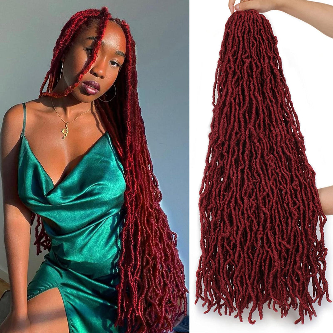 Zrq Burgundy 36 Inch 6Packs New Faux Locs Pre-Looped Curly Wavy Hair Afro Roots Synthetic Hair Long Goddess Soft Locs Crochet Dr