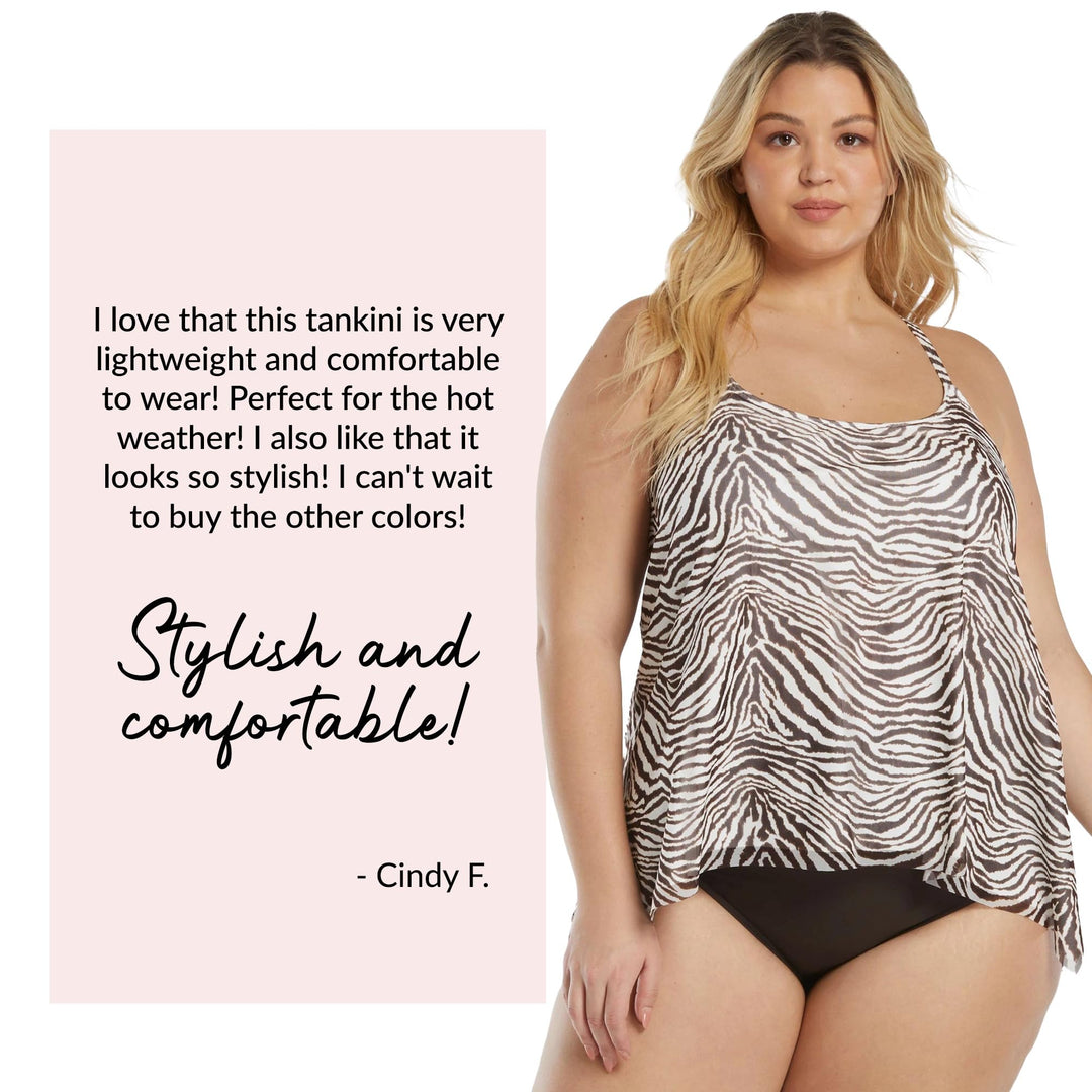 COCO REEF Current Underwire Tankini Top -Loose Fit Swimsuit Top - Native Zebra 32C
