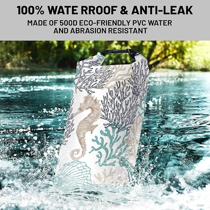 Waterproof Dry Bag,Roll Top Sea Turtle Starfish Coral Waterproof Backpack 5L/10L/20L Floating and Lightweight Bags for Kayaking, Boating, Fishing, Swimming and Camping with Waterproof Phone Case