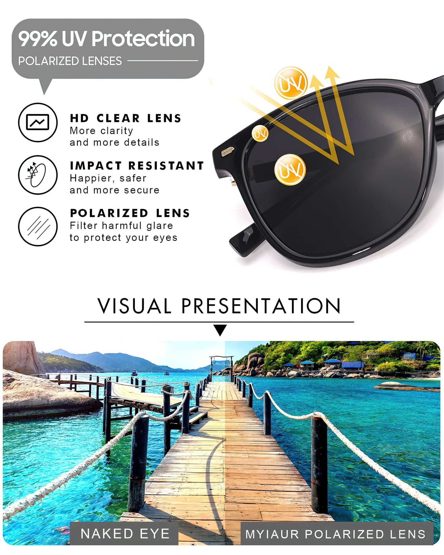 Myiaur Women's Polarised Sunglasses with Retro Mirrored Lens & UV400 Protection - Trendy & Stylish Large Glasses